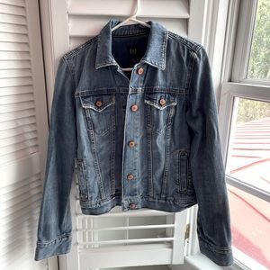 GAP medium wash denim jacket, bronze hardware